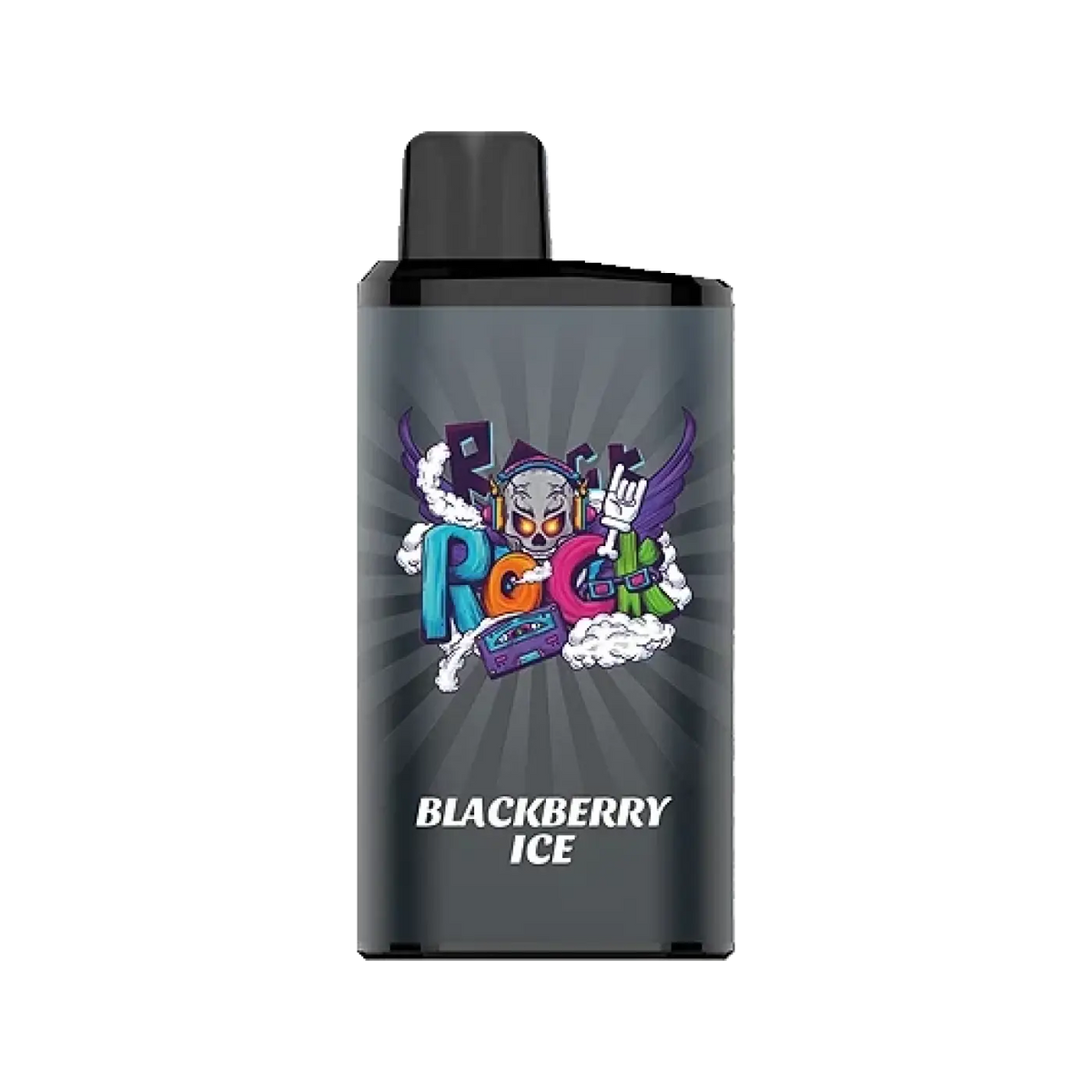 Iget bar pro blackberry ice vape pen with sleek black body and vibrant skull headphones graphic featuring purple wings